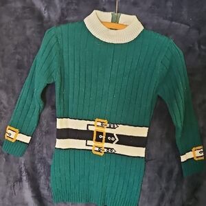 VintageGreen and Cream Turtleneck Sweater Dress